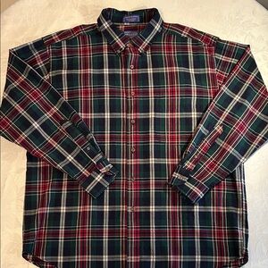 Pendleton Men's Plaid Button Down Shirt - Red, Green, White 100% wool XL EC